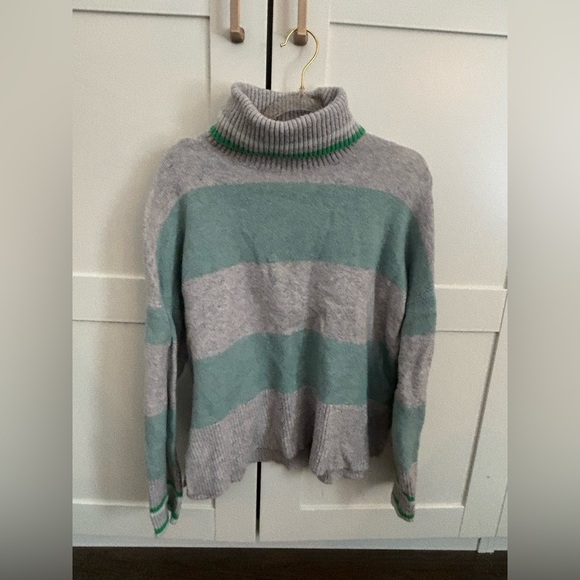 J. Crew Sweaters - J. Crew Gray and Green Striped Knit Turtleneck Wool and Alpaca Blend Cabincore